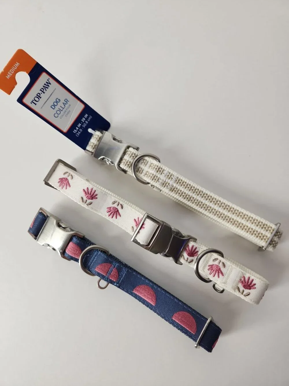 Set of 3 Dog Collars M Medium Top-Paw new bundle lot pink flower mauve circle